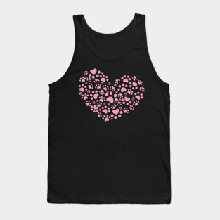 Pale Pink Glitter Effect Paw Prints Love Heart Tank Top